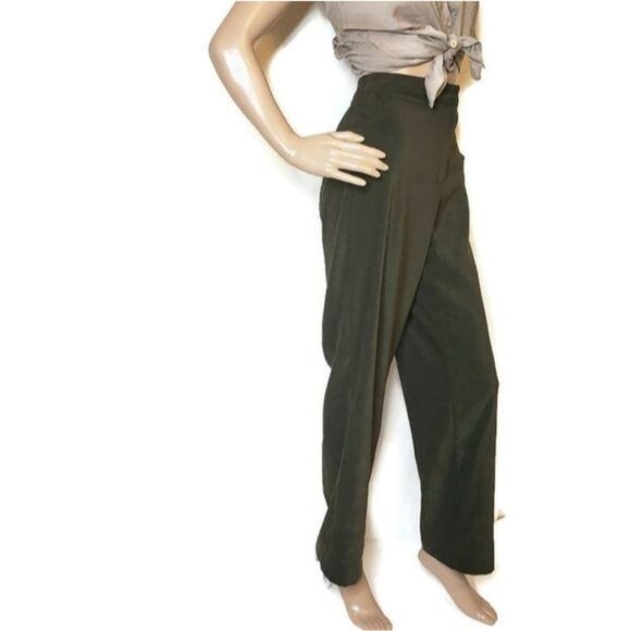 First Option vintage style Womens High-Waisted Trousers Size 6 Olive Green - Picture 2 of 8